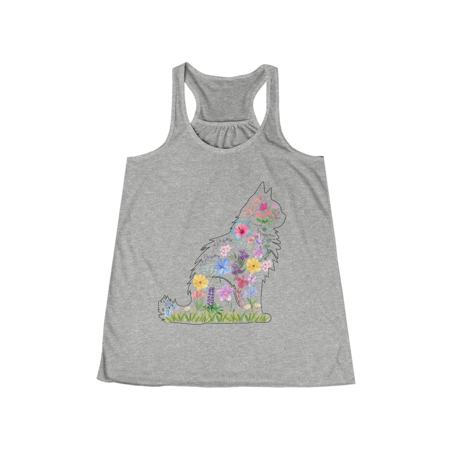 Siberian Cat Floral Cotton Flowy Racerback Tank, Gifts for Her, Gifts for Cat Moms
