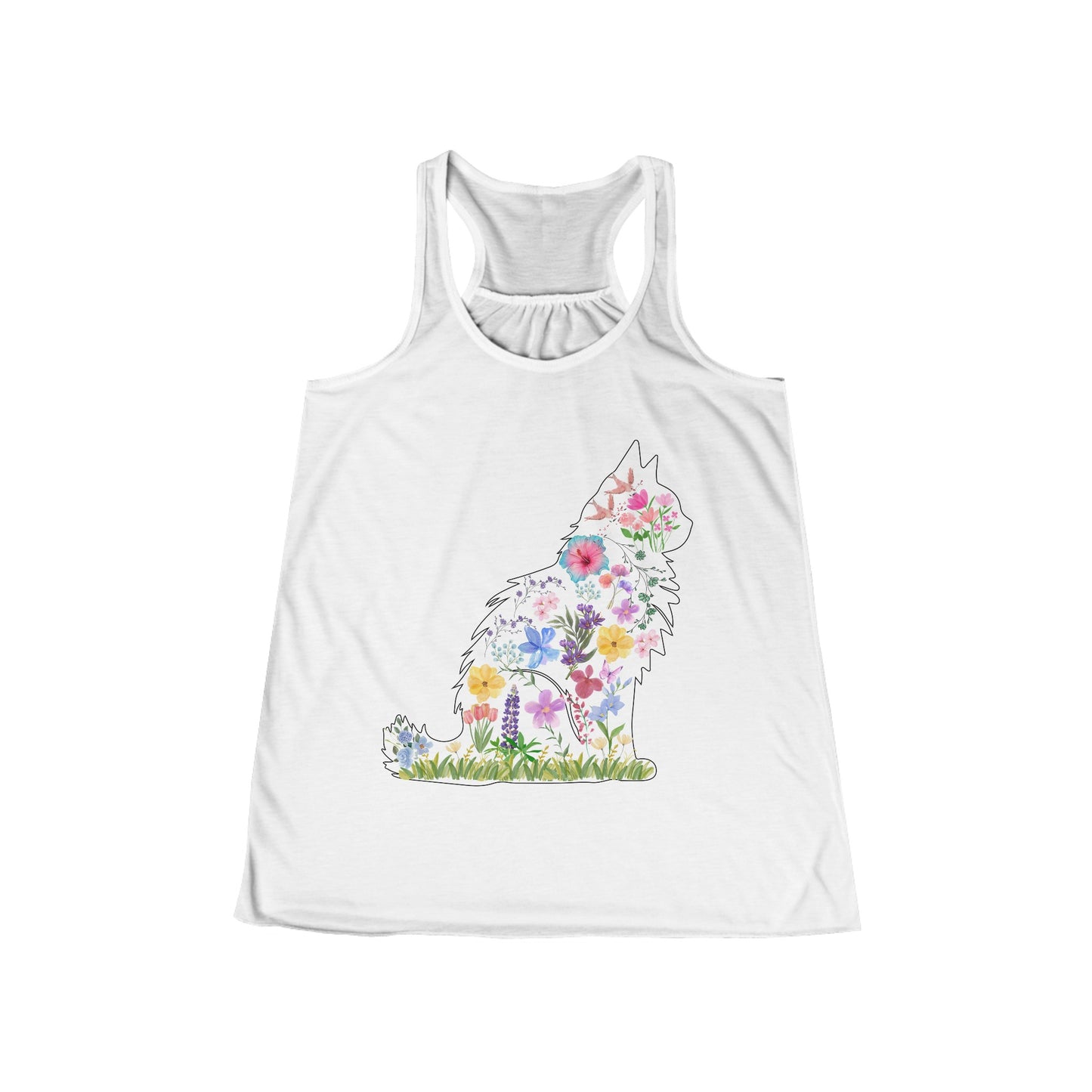 Siberian Cat Floral Cotton Flowy Racerback Tank, Gifts for Her, Gifts for Cat Moms