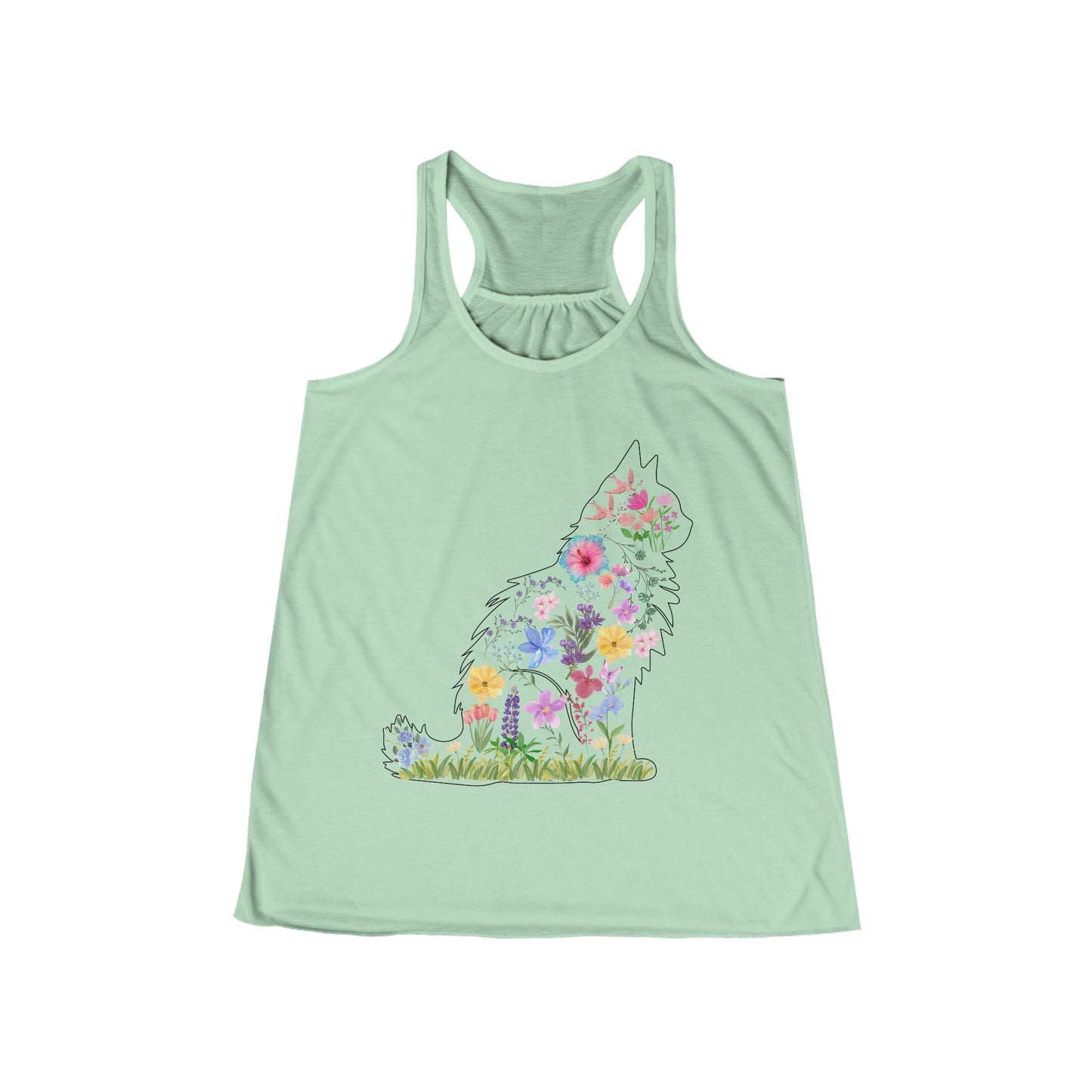 Siberian Cat Floral Cotton Flowy Racerback Tank, Gifts for Her, Gifts for Cat Moms